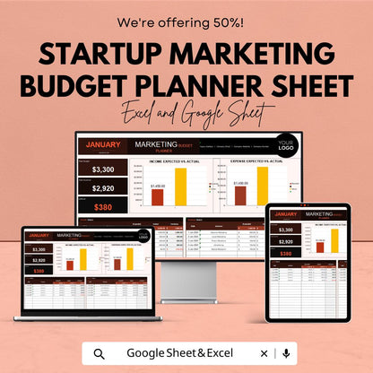 Startup Marketing Budget Planner Sheet – Excel and Google Sheets | Marketing Budget Tracker | Expense Management & Financial Planning