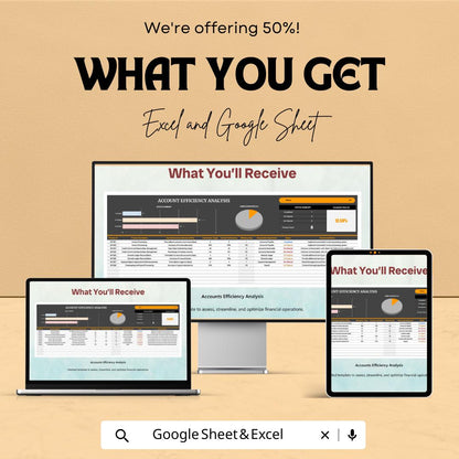 Accounts Efficiency Analysis Template | Financial Performance Dashboard | Accounting KPI Tracker | Excel & Google Sheets