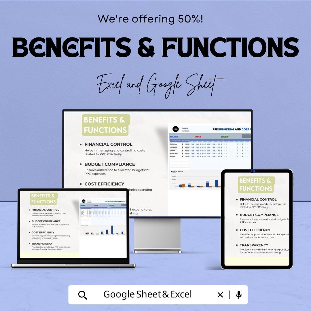 PPE Budgeting and Cost Analysis Template | Expense Tracking Spreadsheet |  PPE Tracker | Budget Planner | Cost Forecast Tool