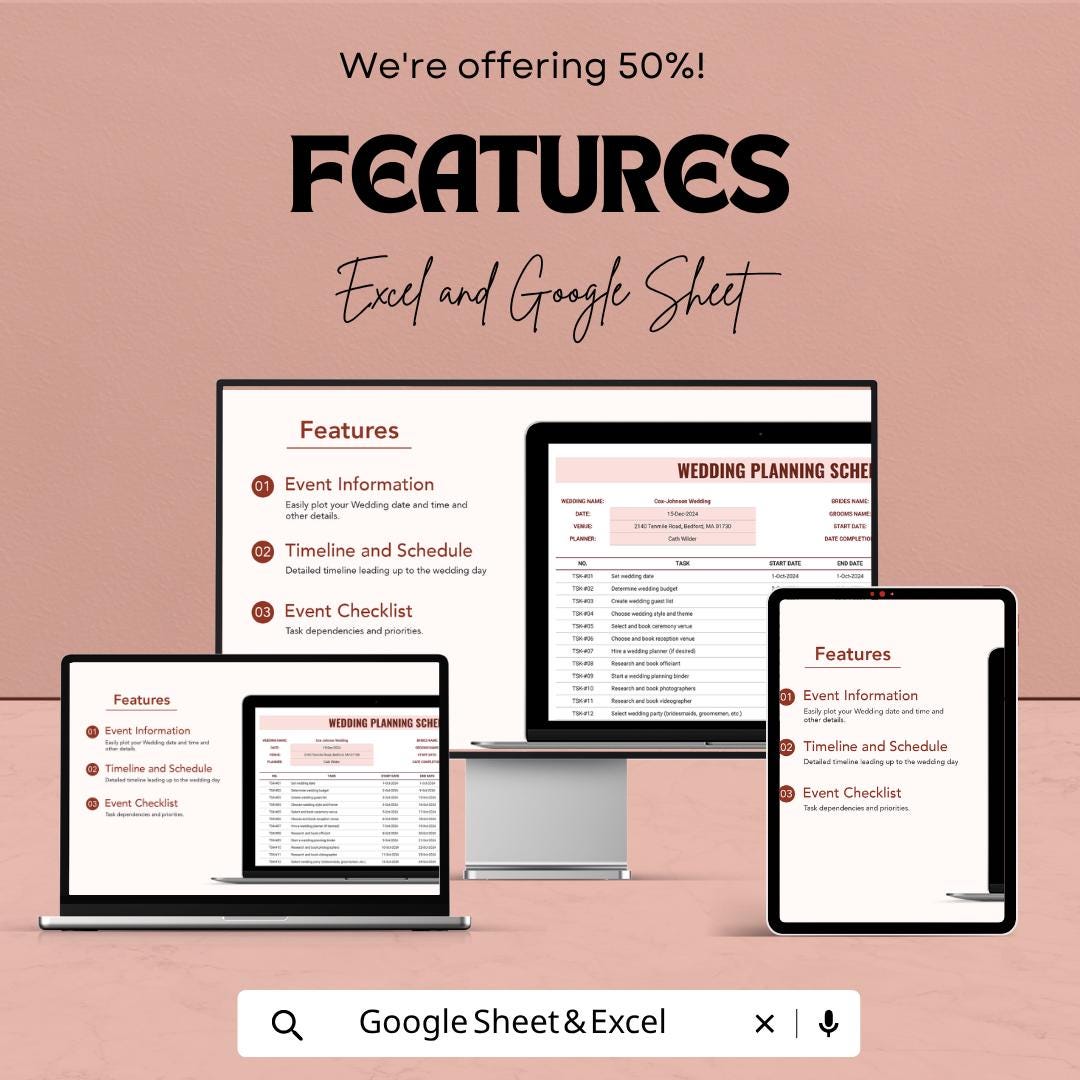 Wedding Planning Template  | Wedding Planner Google Sheets | Wedding Checklist & Timeline | Bridal Organizer