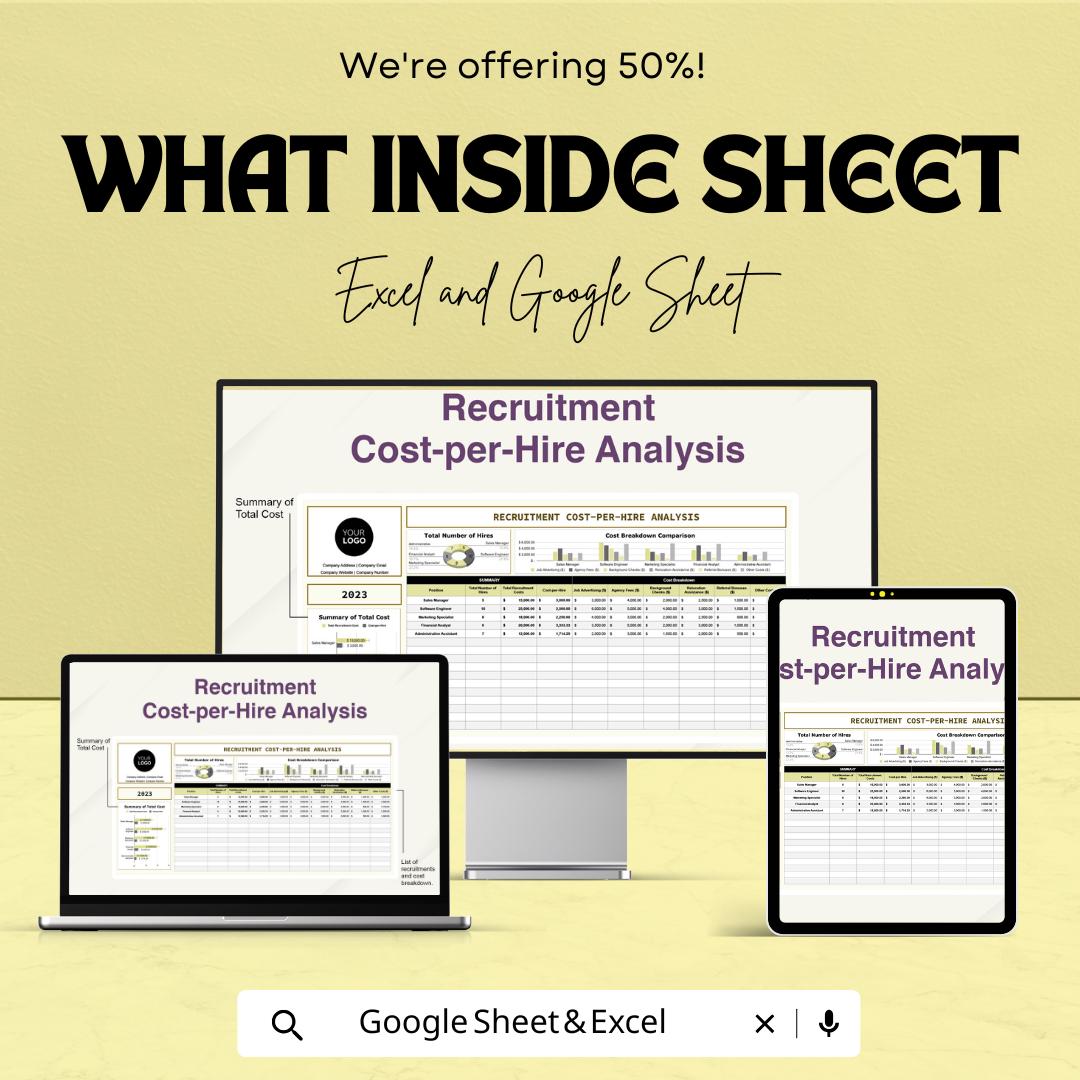 Recruitment Cost-per-Hire Analysis HR Template | Excel and Google Sheets | Hiring Cost Tracker | HR Budget & Recruitment Analysis