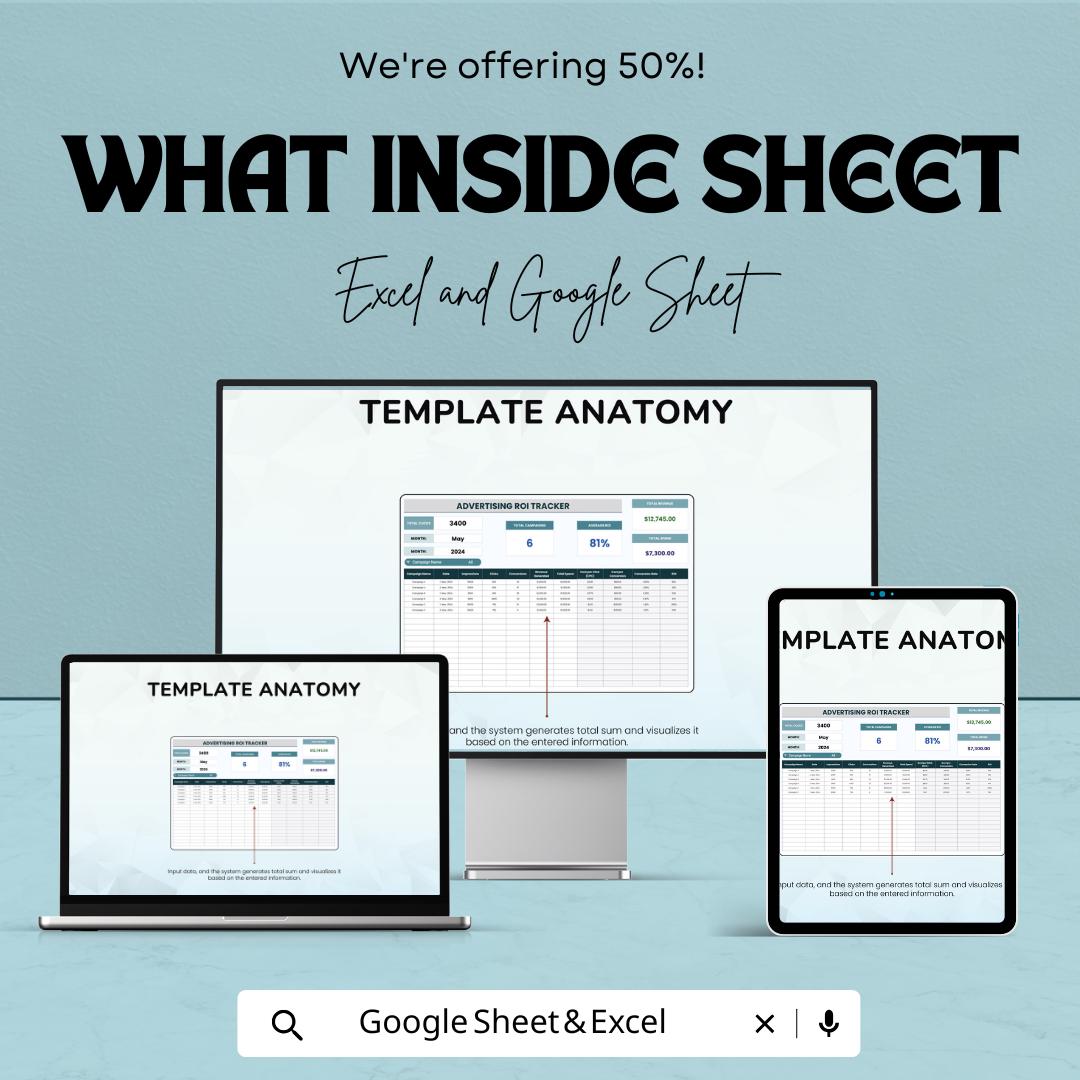 Advertising ROI Tracker Template | Ad Performance Tracker | Marketing ROI Spreadsheet | Excel & Google Sheets ROI Calculator |