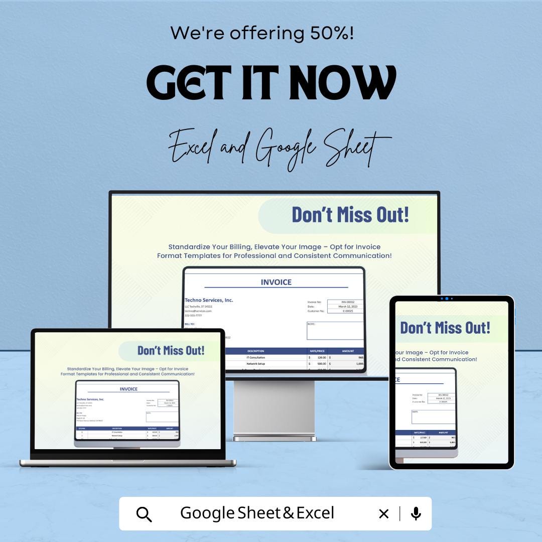 Invoice Format Sheet - Customizable Google Sheets Template, Professional Invoice Template for Billing, Easy to Use for Small Businesses