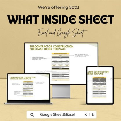 Subcontractor Construction Purchase Order Template | Contractor Procurement Tracker | Project Purchase Order Spreadsheet |