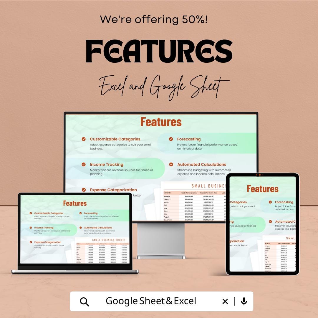 Small Business Budget Template | Business Budget Spreadsheet | Expense and Income Tracker | Financial Planning Template |
