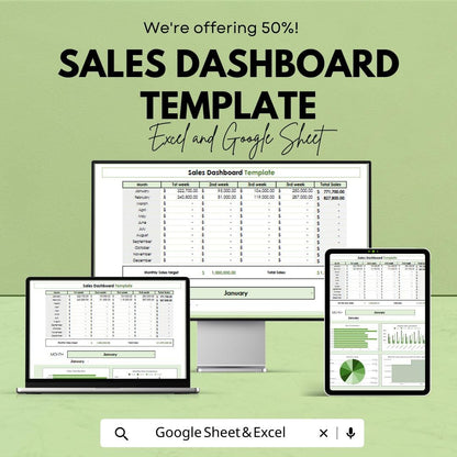 Sales Dashboard Template | KPI Dashboard | Monthly Sales Report Template | Sales Performance Metrics Spreadsheet