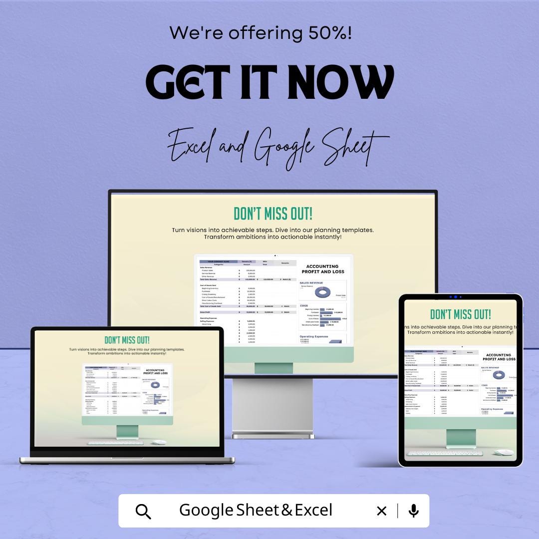 Accounting Profit and Loss Sheet | and Google Sheets | Monthly Budget Tracker, Financial Management Template, Profit & Loss Statement