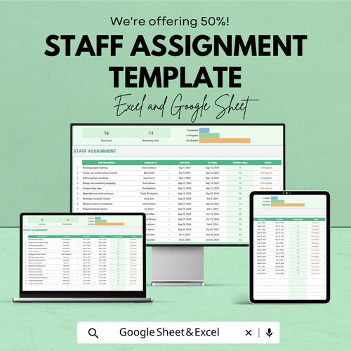 Staff Assignment Template | Employee Task Tracker | Work Assignment Planner | Team Task Management Spreadsheet