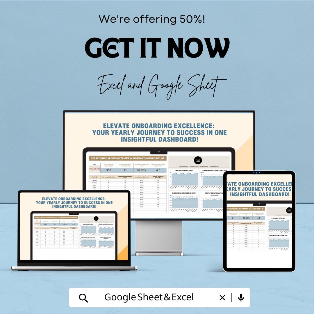 Yearly Onboarding Overview & Summary Dashboard HR Template | Employee Onboarding Tracker | HR Analytics Excel and Google Sheets