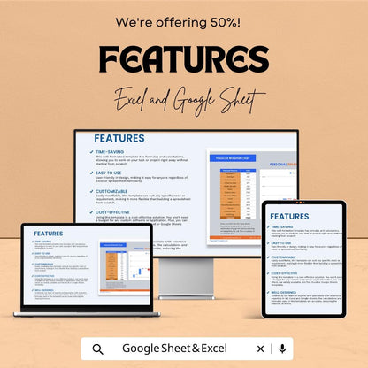Financial Waterfall Chart Sheet for Excel & Google Sheets - 50% Off - Personal Finance Tracker