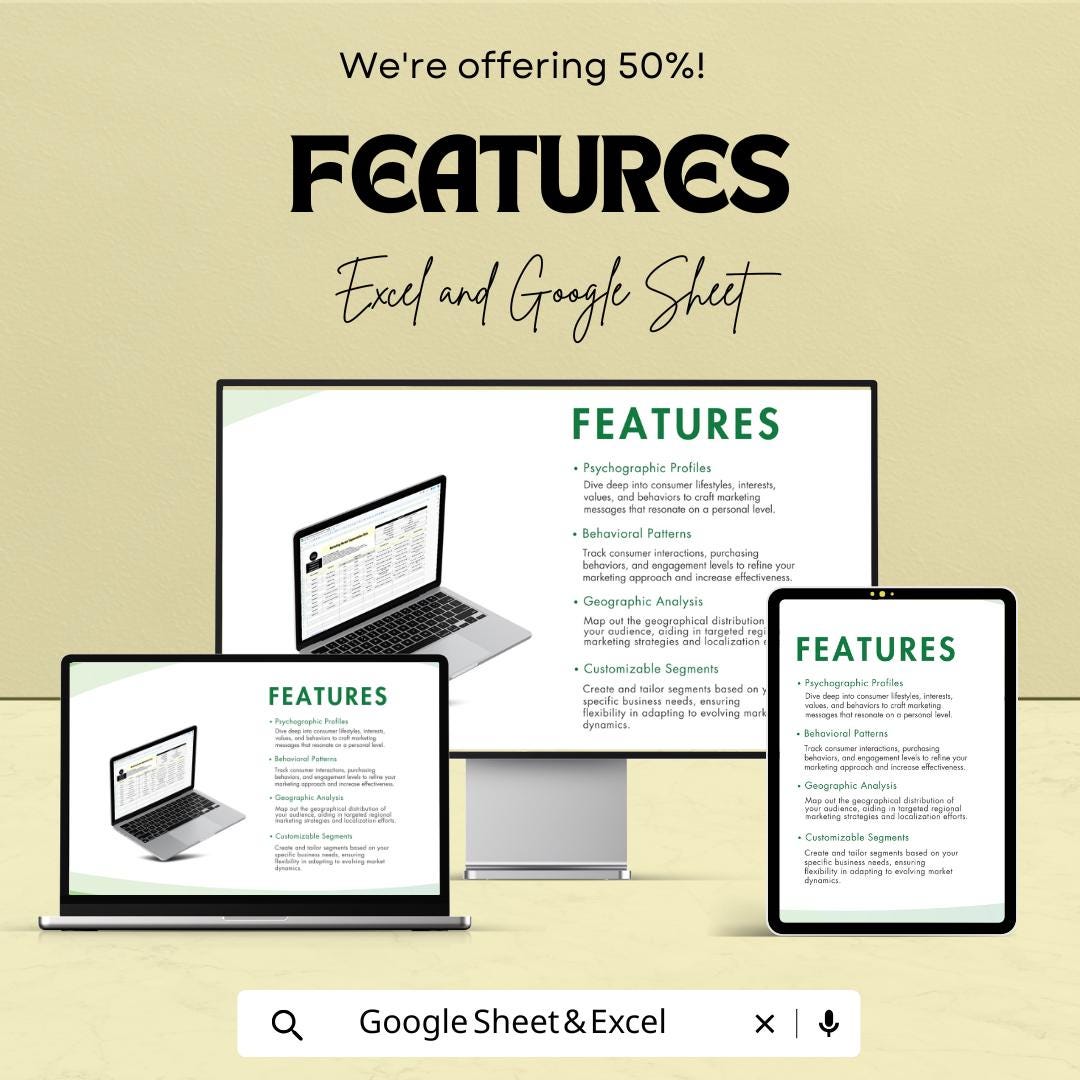 Marketing Market Segmentation Data Template | Customer Segmentation Spreadsheet | Audience Profiling Template | Excel Market Segmentation