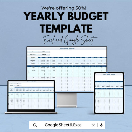Yearly Budget Template | Excel & Google Sheets Annual Budget Planner | Personal Finance Tracker | Budget Spreadsheet