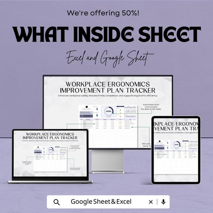 Workplace Ergonomics Improvement Plan Tracker | Ergonomic Assessment Tool | Excel & Google Sheets