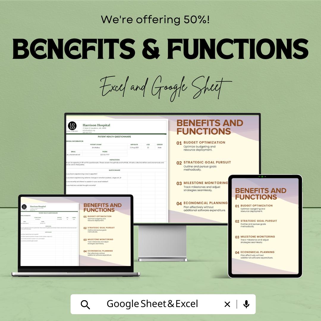 Health Questionnaire Template - Editable Excel & Google Sheets - Patient Information, Medical Form, Health Survey
