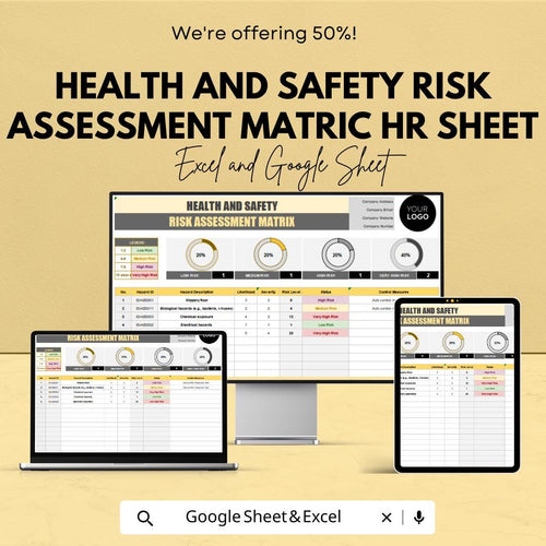Health and Safety Risk Assessment Matrix HR Template - Excel & Google Sheets, Workplace Safety, Risk Management Tool, Instant Download