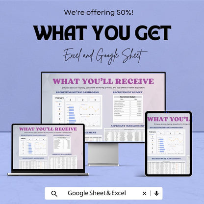 Recruiting Metrics Sheet - Excel & Google Sheet | Recruitment Dashboard for Hiring, Applicant Tracking, and Workforce Management