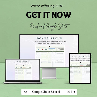 Legal Corporate Governance Compliance Monitor Template, Compliance Dashboard, Law Firm Governance Tracker
