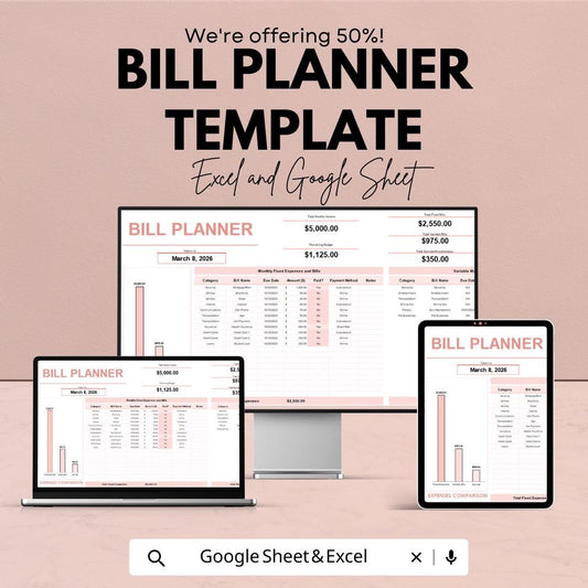 Bill Planner Template Excel and Google Sheets | Monthly Bill Tracker Spreadsheet | Budget Bill Organizer | Expense & Payment Tracker