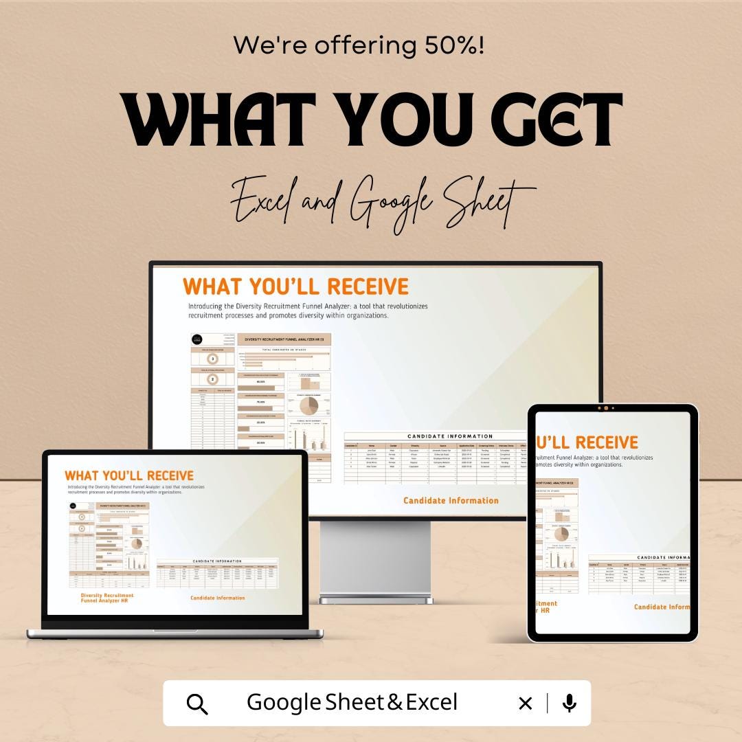 Diversity Recruitment Funnel Analyzer HR Template | DEI Hiring Analytics | Recruitment Diversity Dashboard | Excel & Google Sheets HR Tool