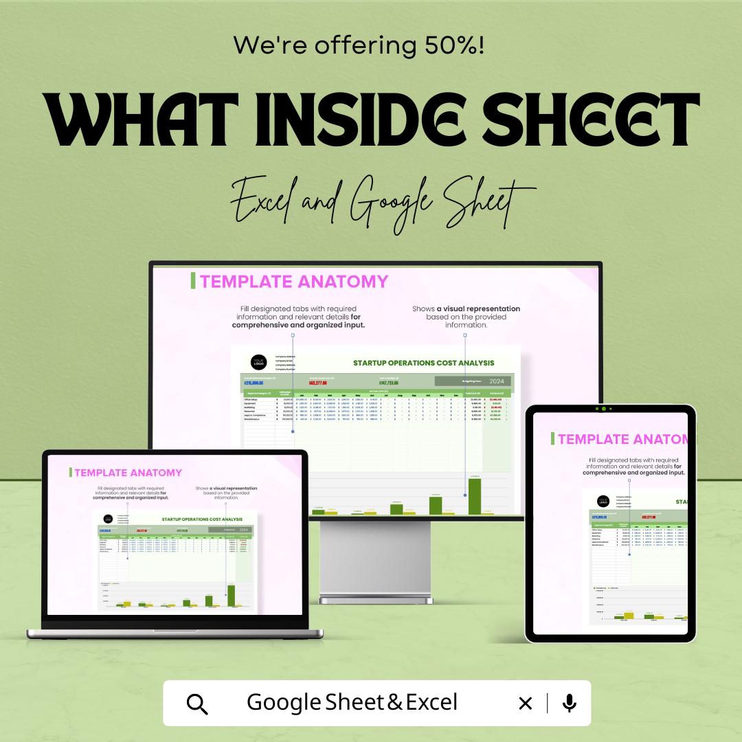 Startup Operations Cost Analysis Template | Monthly Operating Budget | Startup Financial Planning Spreadsheet