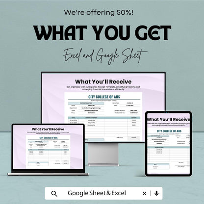 Expense Receipt Sheet | Excel & Google Sheet | Track Expenses, Payments, and Budgets | Customizable Financial Template