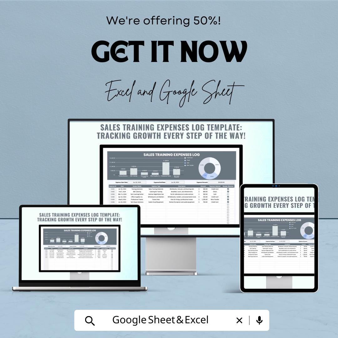 Sales Training Expenses Log Template | Sales Training Budget Tracker | Employee Training Cost Log | Training Expense Spreadsheet |