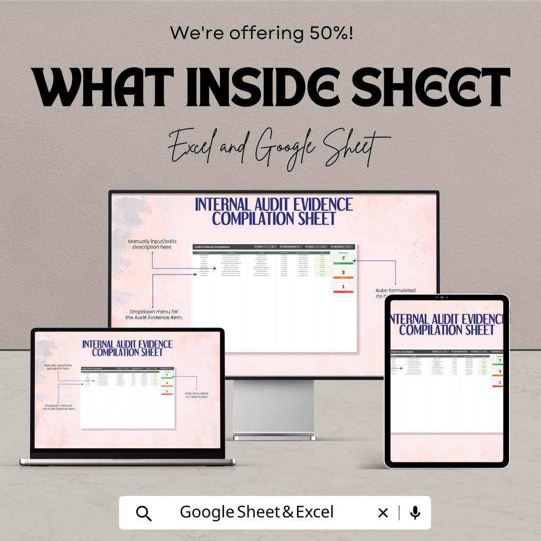 Internal Audit Evidence Compilation Sheet Template | Audit Evidence Tracker | Internal Control Documentation | Audit Checklist Spreadsheet