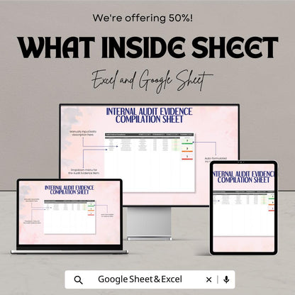 Internal Audit Evidence Compilation Sheet Template | Audit Evidence Tracker | Internal Control Documentation | Audit Checklist Spreadsheet