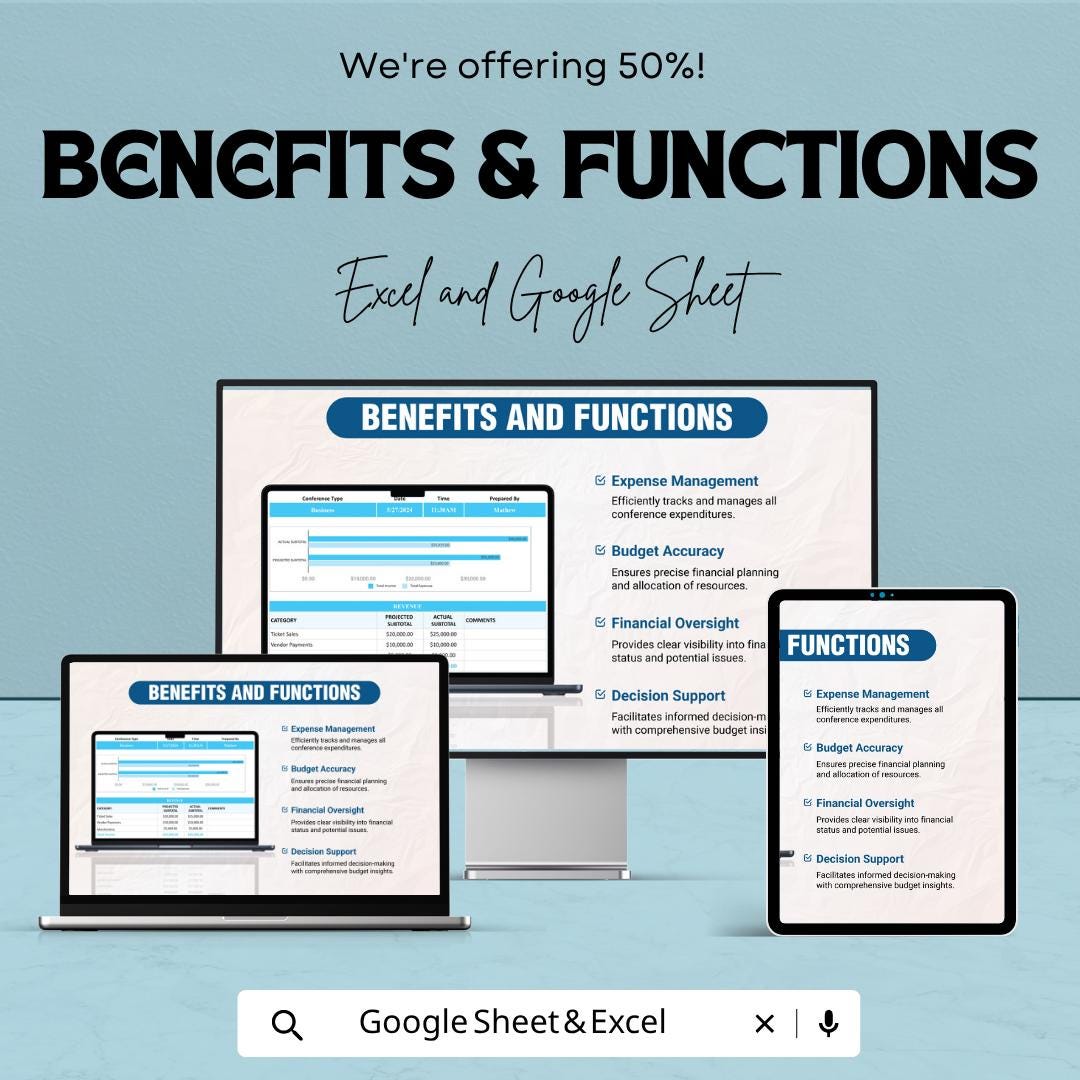 Conference Budget Template | Event Budget Spreadsheet | Expense Tracker | Event Planner Budget | Financial Planning Sheet
