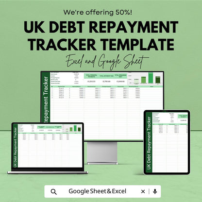 UK Debt Repayment Tracker Template, Excel and Google Sheets, Debt Payoff Planner, Loan & Credit Card Tracker, Personal Finance Spreadsheet