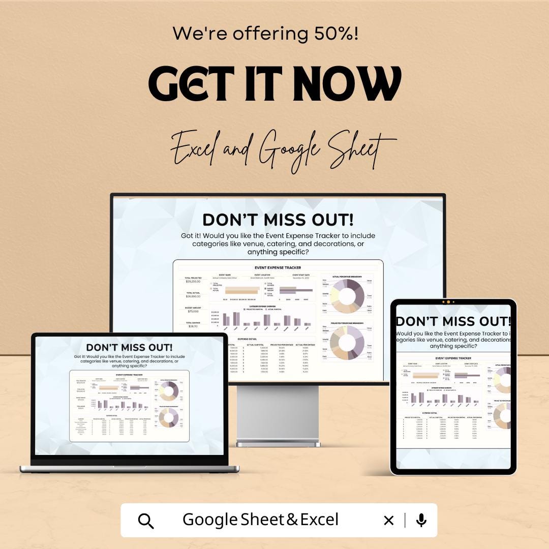 Event Expense Tracker Template | Excel & Google Sheets | Event Budget Planner | Event Cost Tracking Spreadsheet | Party Budget Tool