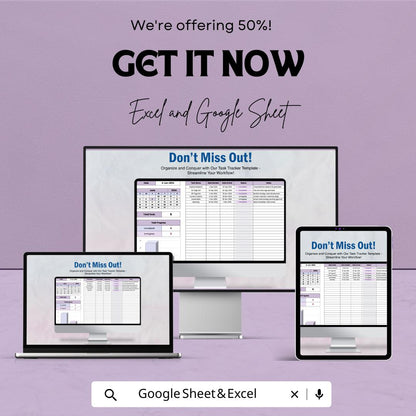 Task Tracker Sheet for Excel and Google Sheets | Project Organizer | Team & Personal Task Management | Digital Planner
