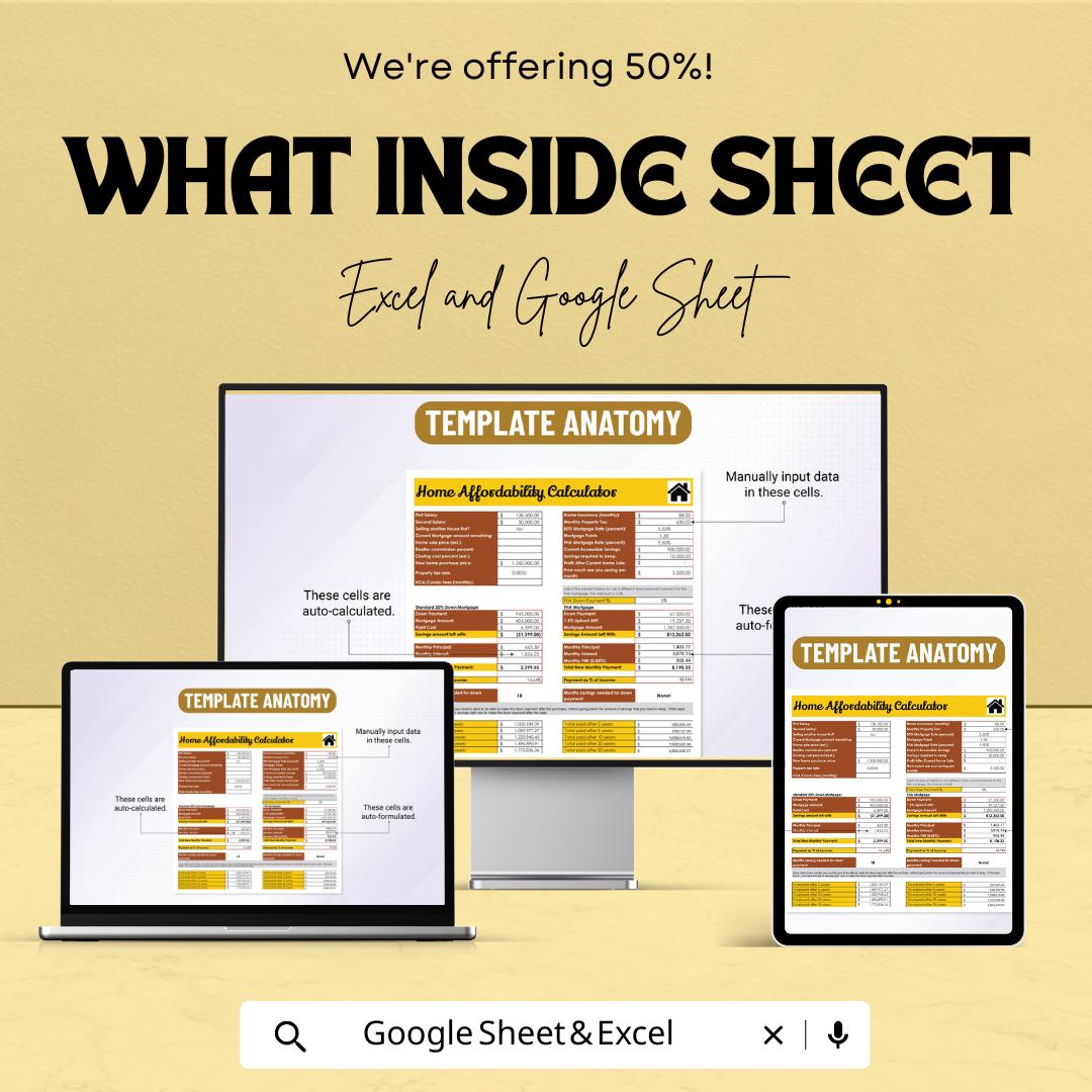 Home Affordability Calculator Sheet | Google Sheets | Affordable Home Price Calculator | Real Estate Budget Planner | Mortgage Calculator