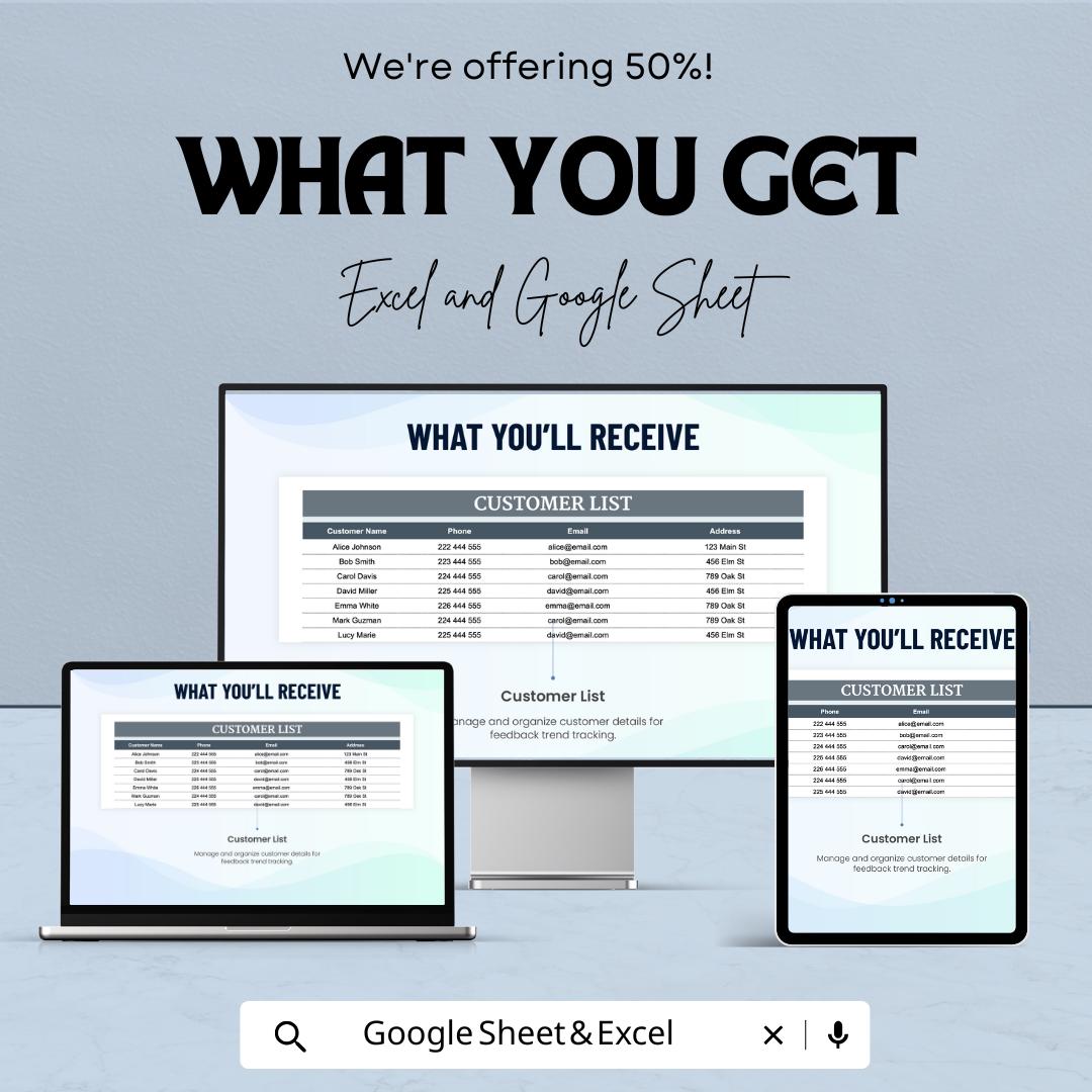 Sales Customer Feedback Trend Analysis Sheet | Google Sheet Template | Track Customer Feedback, Trends, and Insights | Data Analysis Tool