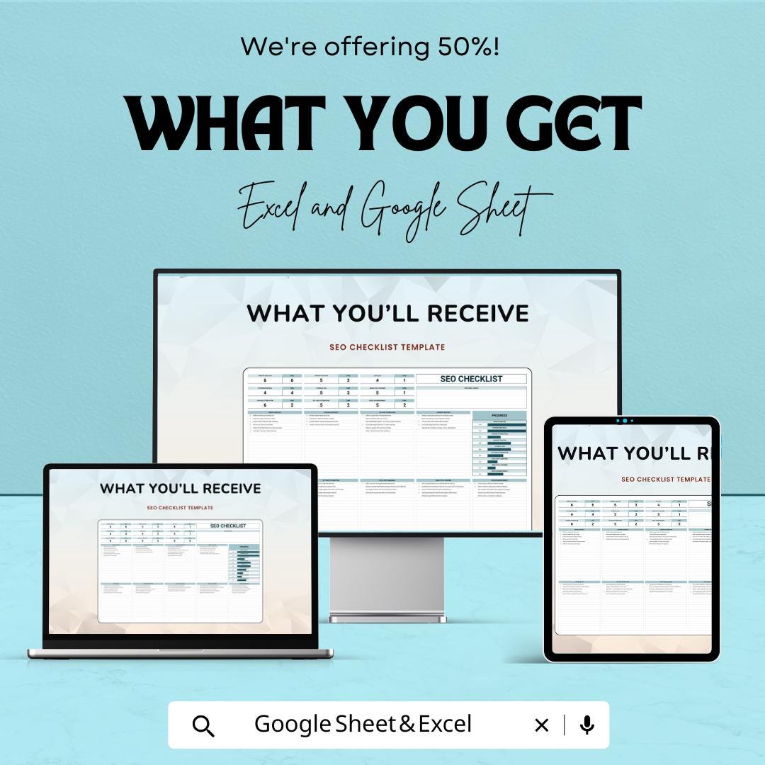 Checklist Template - Google Sheet - Website SEO Planner - SEO Strategy Template - Improve Website Ranking - Easy-to-Use SEO Tracker
