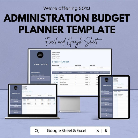 Administration Budget Planner Template | Expense Tracker | Income Forecasting | Business Budget Sheet | Financial Planner