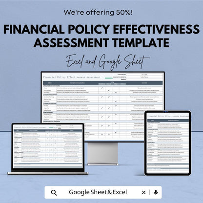 Financial Policy Effectiveness Assessment Template | Excel & Google Sheets | Policy Evaluation, Risk Assessment, Compliance Review Tool