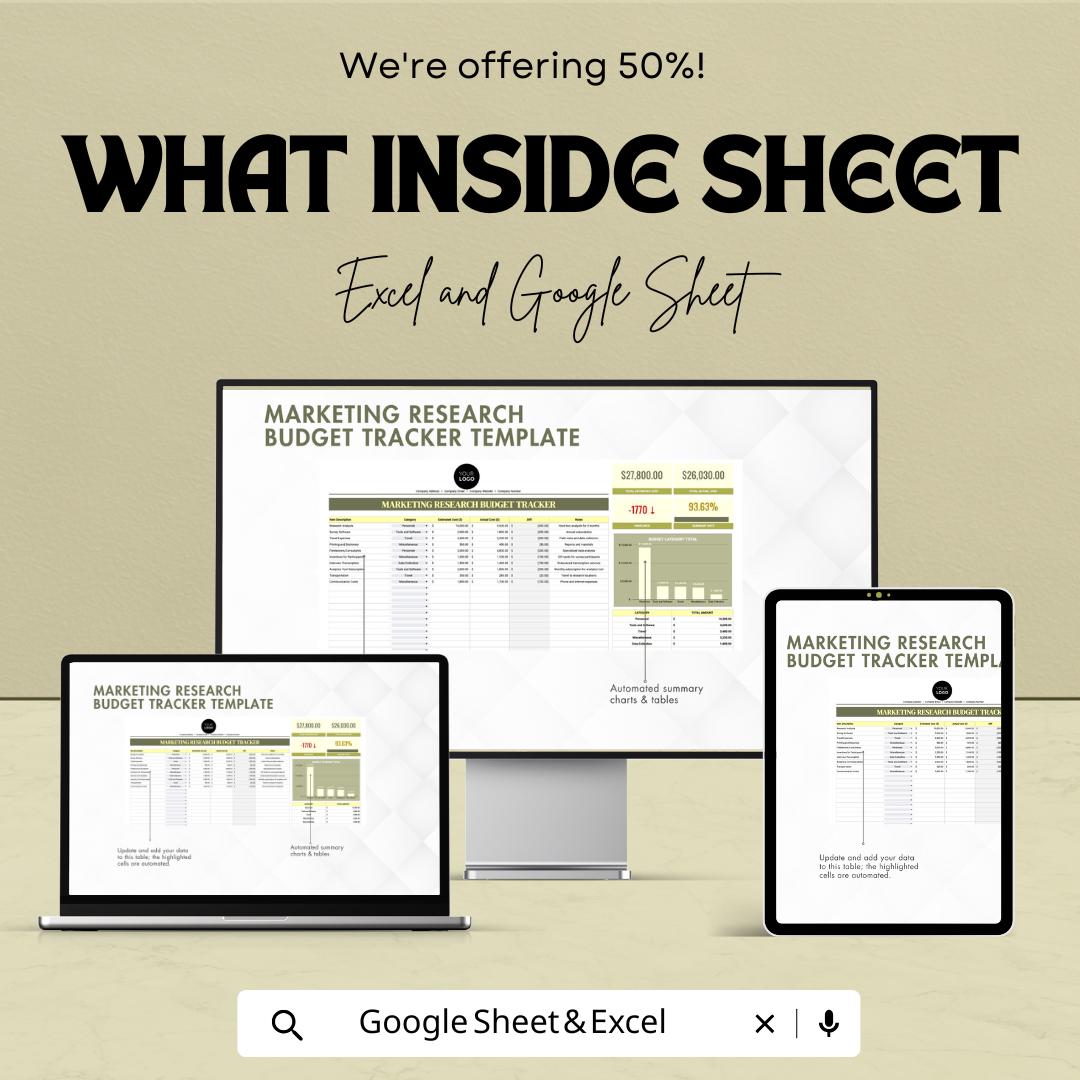Marketing Research Budget Tracker Template | Business Budget Spreadsheet | Market Research Cost Planner | Expense Tracker for Teams