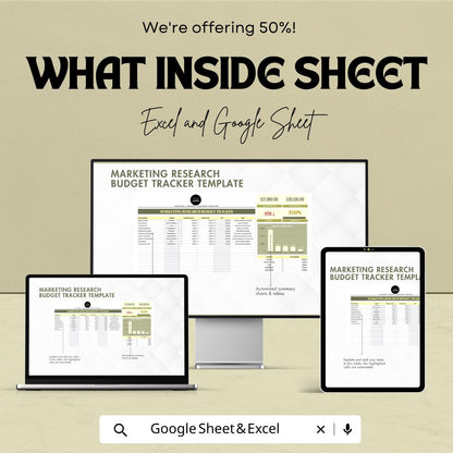 Marketing Research Budget Tracker Template | Business Budget Spreadsheet | Market Research Cost Planner | Expense Tracker for Teams