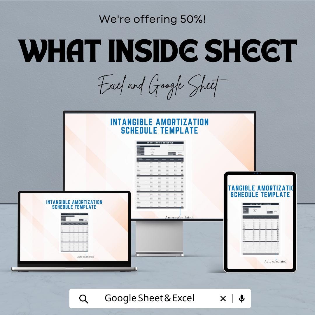 Intangible Amortization Schedule Template | Asset Amortization Tracker | Excel & Google Sheets