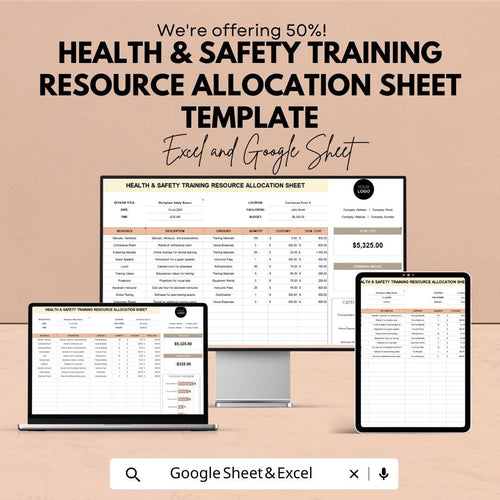 Health & Safety Training Resource Allocation Sheet Template | Training Budget Planner | Safety Program Management Template