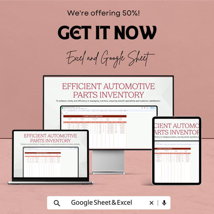 Automotive Parts Inventory Template | Auto Parts Stock Tracker | Car Parts Inventory Spreadsheet | Excel & Google Sheets