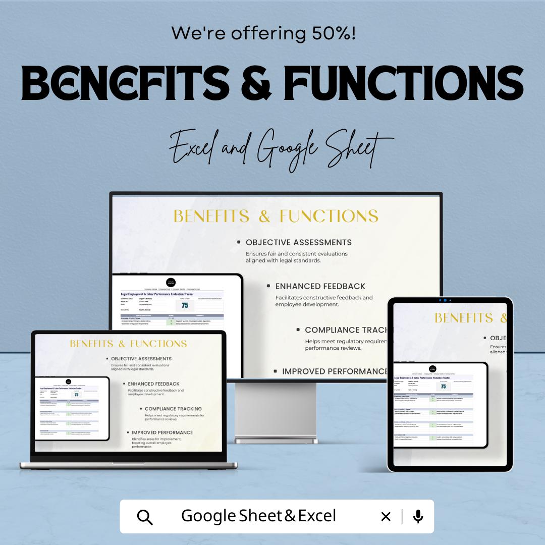 Legal Employment Performance Evaluation Tracker | HR Employee Review Tracker | Labor Compliance Evaluation Form | Workplace Performance Log