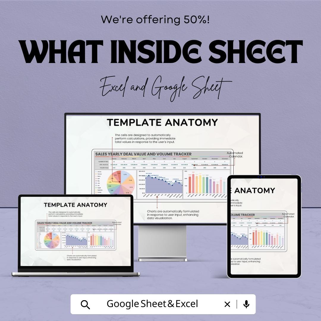 Sales Yearly Deal Value and Volume Tracker | Sales Deal Management | Excel & Google Sheets Template | Sales Performance Tracker | 50% Off