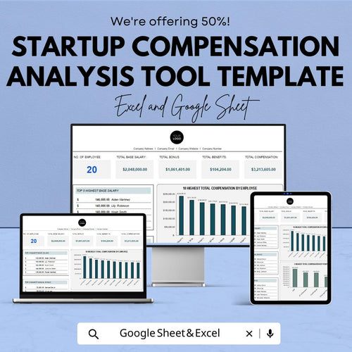 Startup Compensation Analysis Tool Template | Startup HR Pay Tracker | Compensation Management Spreadsheet