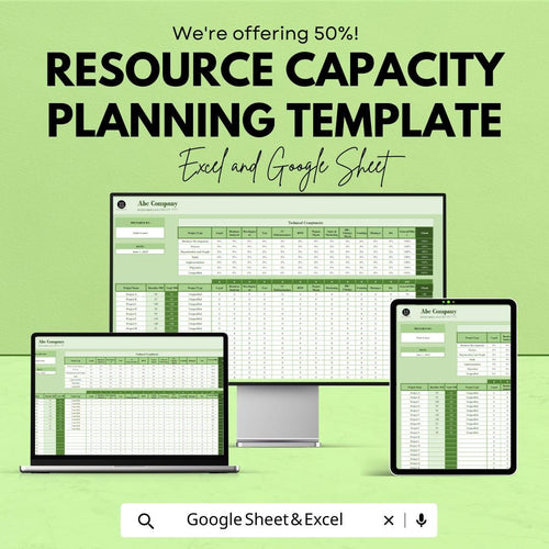 Resource Capacity Planning Template for Excel & Google Sheets | Project Team Workload Tracker | Employee Utilization Sheet