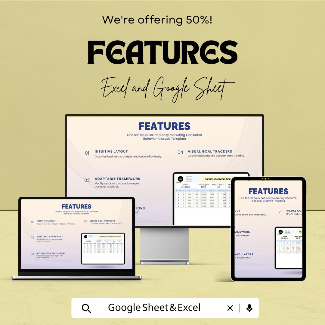 Marketing Consumer Behavior Analysis Template | Excel and Google Sheets | Customer Insights & Marketing Analytics Spreadsheet