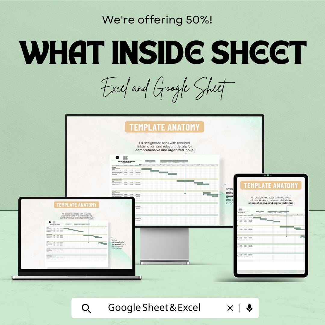 Health and Safety Legal Compliance Training Timeline Sheet | Google Sheets Template | Employee Safety & Training Tracker | Instant Download