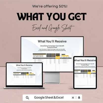 Advertising Campaign Cost-Benefit Analysis Sheet Template | Excel & Google Sheets ROI Calculator | Marketing Budget Spreadsheet