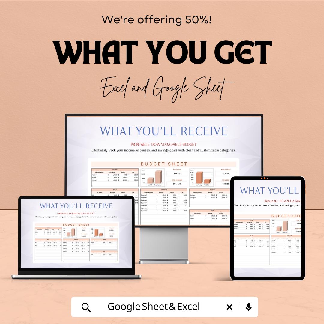 Digital Download Excel & Google Sheets | Personal Finance Tracker | Monthly Expense Budgeting Template
